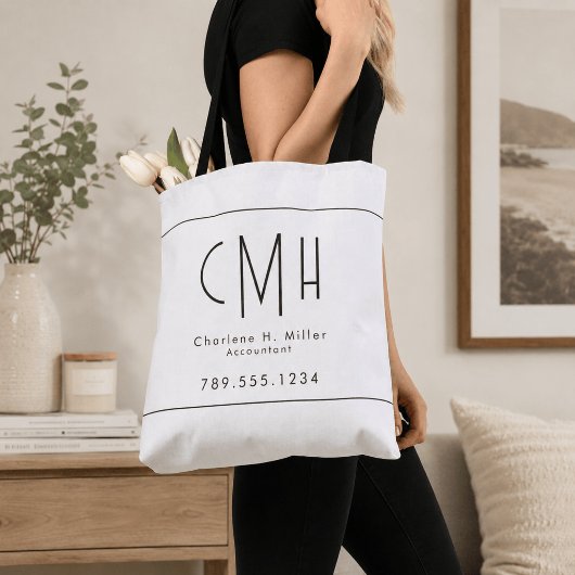 Minimalistisch Monogram Modern Professioneel Tote Bag