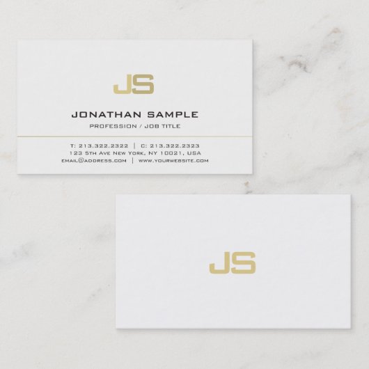 Minimalistisch monogram Modern White Gold Plain Visitekaartje (Voorkant / Achterkant)