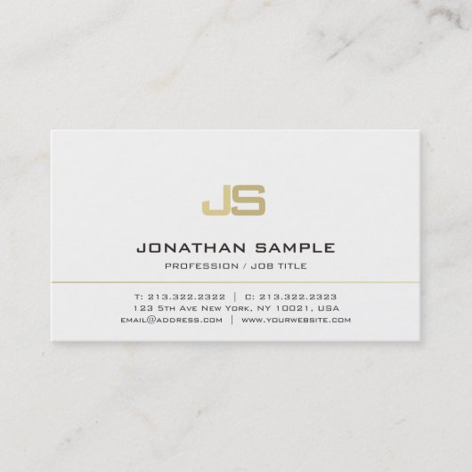 Minimalistisch monogram Modern White Gold Plain Visitekaartje (Voorkant)