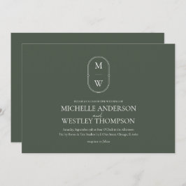 Minimalistisch Monogram Mos Groene Bruiloft Kaart