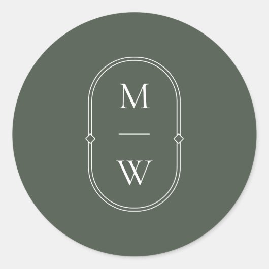 Minimalistisch Monogram Mos Groene Bruiloft Ronde Sticker (Voorkant)