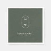 Minimalistisch Monogram Mos Groene Bruiloft Servet (Voorkant)