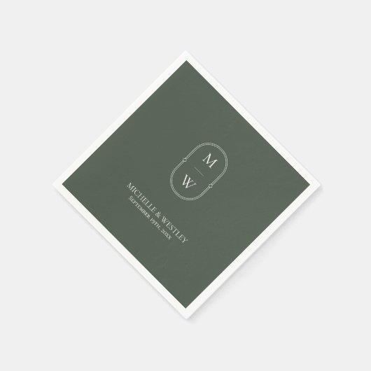 Minimalistisch Monogram Mos Groene Bruiloft Servet (Hoek)
