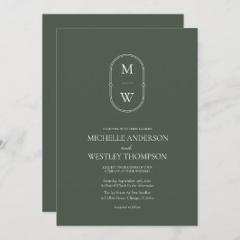 Minimalistisch Monogram Moss Green Alles in één br Kaart