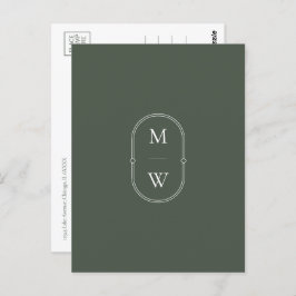 Minimalistisch Monogram Moss Green Bewaar de datum Briefkaart