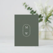 Minimalistisch Monogram Moss Green Bewaar de datum Briefkaart (Staand voorkant)