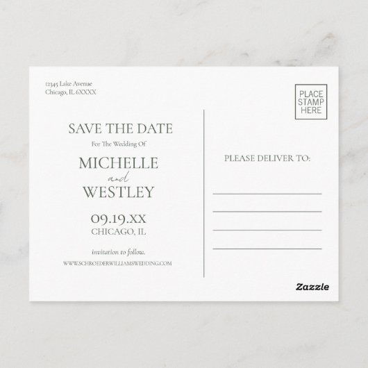 Minimalistisch Monogram Moss Green Foto Opslaan va Briefkaart (Achterkant)