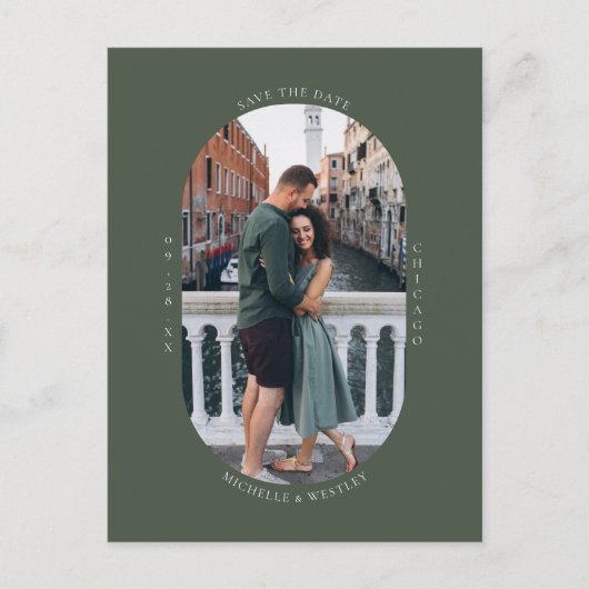 Minimalistisch Monogram Moss Green Foto Opslaan va Briefkaart (Voorkant)