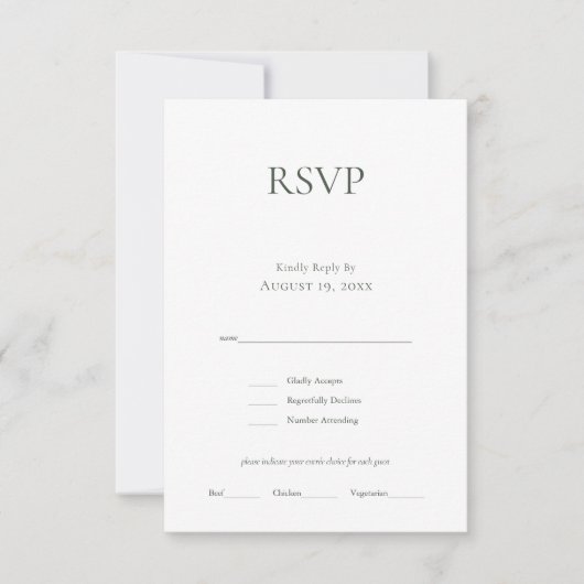 Minimalistisch Monogram Moss Groen Bruiloft RSVP K (Voorkant)