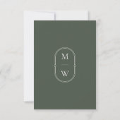 Minimalistisch Monogram Moss Groen Bruiloft RSVP K (Achterkant)