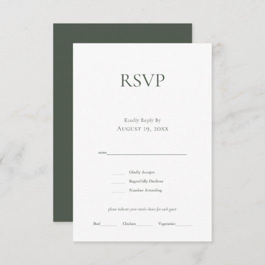 Minimalistisch Monogram Moss Groen Bruiloft RSVP K (Voorkant / Achterkant)
