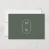 Minimalistisch Monogram Moss Groen Bruiloft RSVP K Kaartje (Achterkant)