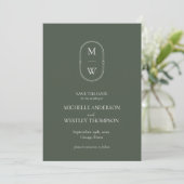 Minimalistisch Monogram Moss Groen Huwelijksfoto Save The Date (Staand voorkant)