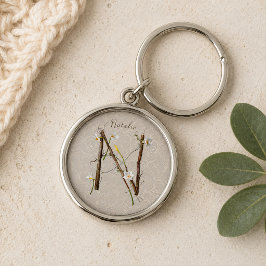 Minimalistisch Monogram N: Fijne Bloemen & Ranken Sleutelhanger