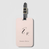 Minimalistisch Monogram Naam Elegant Roze Bagagelabel (Voorkant (verticaal))