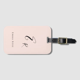 Minimalistisch Monogram Naam Elegant Roze Bagagelabel