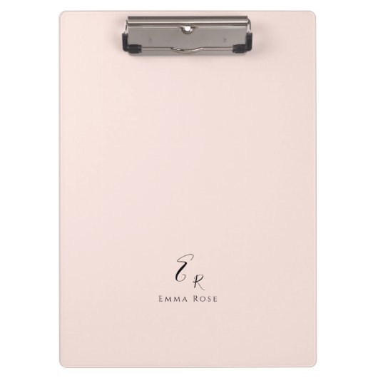 Minimalistisch Monogram Naam Elegant Roze Klembord (Voorkant)