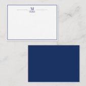 Minimalistisch Monogram Naam Rand Navy & Wit Notitiekaartje (Voorkant / Achterkant)