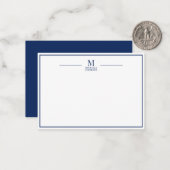 Minimalistisch Monogram Naam Rand Navy & Wit Notitiekaartje (Voorkant / Achterkant in situ)