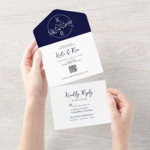 Minimalistisch Monogram Navy Blauwe Trouw