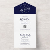 Minimalistisch Monogram Navy Blauwe Trouw All In One Uitnodiging (Binnen)