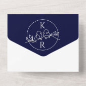 Minimalistisch Monogram Navy Blauwe Trouw All In One Uitnodiging (Achterkant)