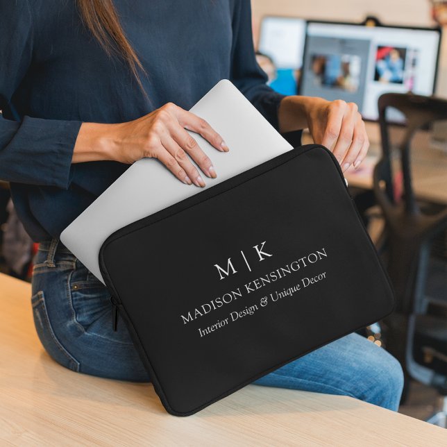 Minimalistisch monogram of Logo Business Black toe Laptop Sleeve (Edit to Customize text, colors and more)
