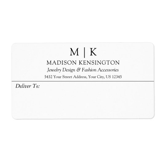 Minimalistisch monogram of Logo Business Shipping  Etiket (Voorkant)