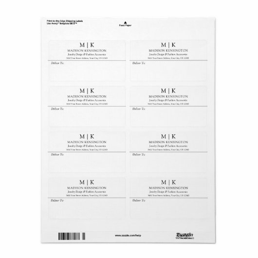 Minimalistisch monogram of Logo Business Shipping  Etiket (Full Sheet)