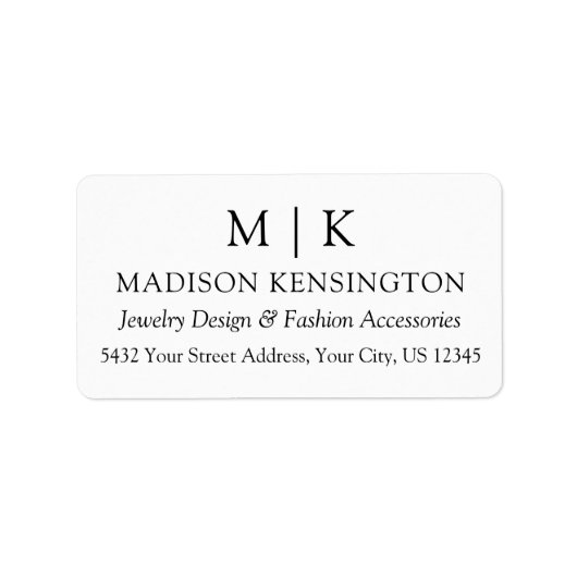 Minimalistisch monogram of voeg het Bedrijfs Adres Etiket (Voorkant)