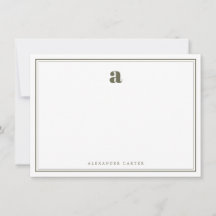 Minimalistisch Monogram Olijfgroen Dubbele Rand
