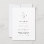 Minimalistisch Monogram Olive Leaf Branch Bruiloft Save The Date (Voorkant)