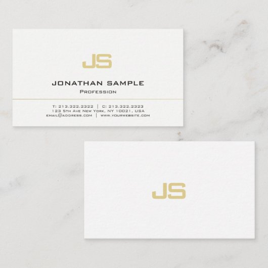 Minimalistisch monogram platte plaat Modern White Visitekaartje (Voorkant / Achterkant)