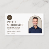 Minimalistisch Monogram Professionele QR Code Foto Visitekaartje (Voorkant)