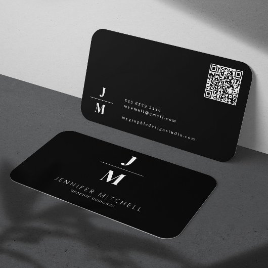 Minimalistisch monogram QR code professional zwart Visitekaartje