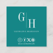 Minimalistisch Monogram QR Code Teal Vierkante Visitekaartje (Voorkant)