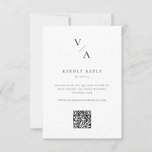 Minimalistisch Monogram QR Code Trouwen RSVP Kaartje (Voorkant)