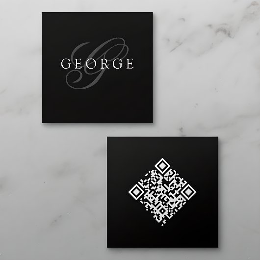 Minimalistisch Monogram QR Code Vierkante Visitekaartje
