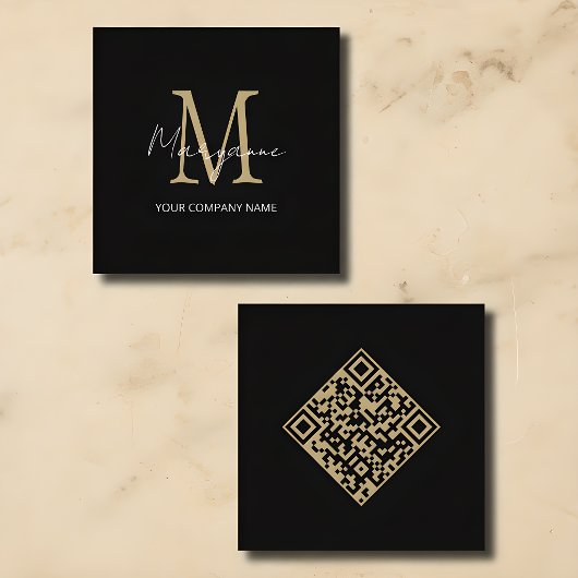 Minimalistisch Monogram QR-code Vierkante Visitekaartje