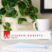 Minimalistisch monogram Rode Stripe Desk Naambordje