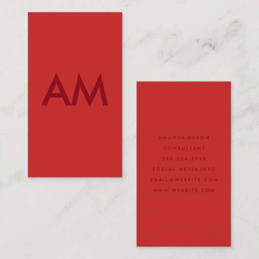 Minimalistisch Monogram Rood Visitekaartje (Voorkant / Achterkant)