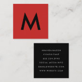 Minimalistisch Monogram Rood Zwart Vierkante Visitekaartje (Voorkant / Achterkant)