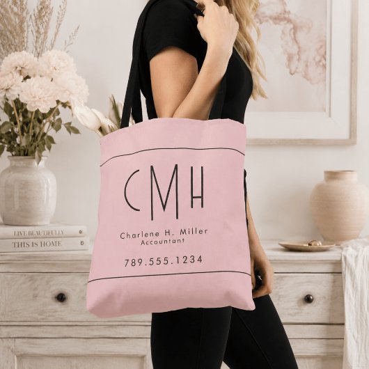 Minimalistisch Monogram Roze Modern Professioneel Tote Bag