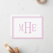 Minimalistisch Monogram Roze Notitiekaartje (Voorkant / Achterkant in situ)