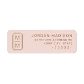 Minimalistisch monogram roze retouradres etiket (Voorkant)