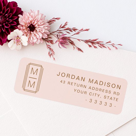 Minimalistisch monogram roze retouradres etiket