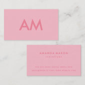 Minimalistisch Monogram Roze Visitekaartje (Voorkant / Achterkant)
