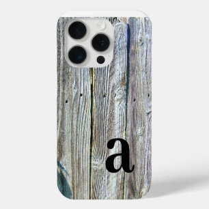 Minimalistisch monogram rustiek Schuur-hout iPhone 15 Pro Case