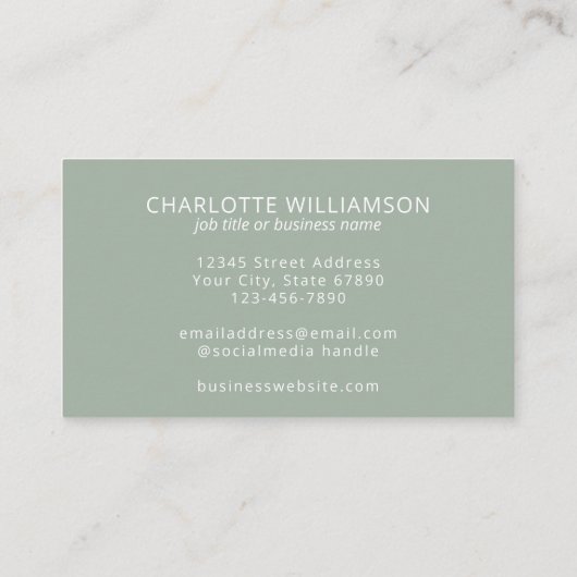 Minimalistisch Monogram Sage Green Elegant Script Visitekaartje (Achterkant)