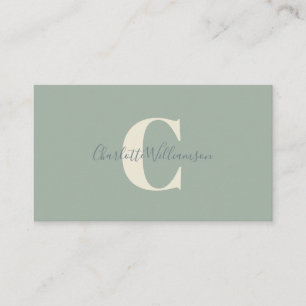 Minimalistisch Monogram Sage Green Elegant Script Visitekaartje